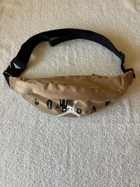 Jordan Beige Tan Fanny Belt Bag with Black Strap and White Logo